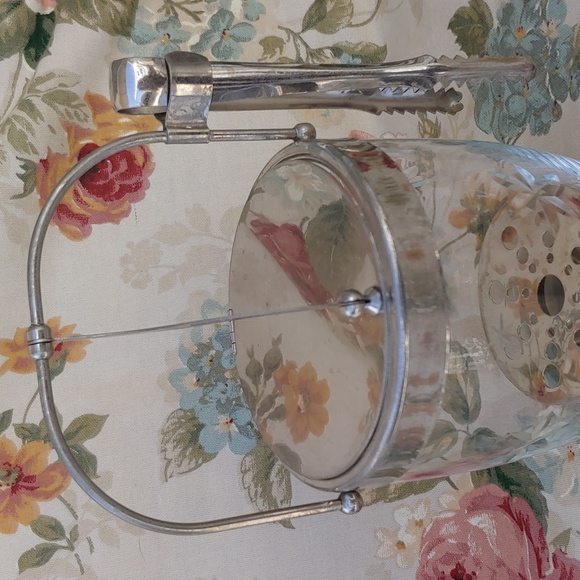 Vintage Etched Crystal Ice Bucket with Stainless Steel Lid and Tongs - Picture 9 of 15